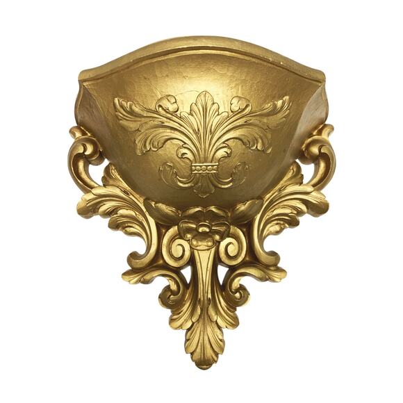 Vintage Pair Homco Gold Plastic Wall Pocket Planter Vase Hollywood Regency 1978 - Picture 3 of 10